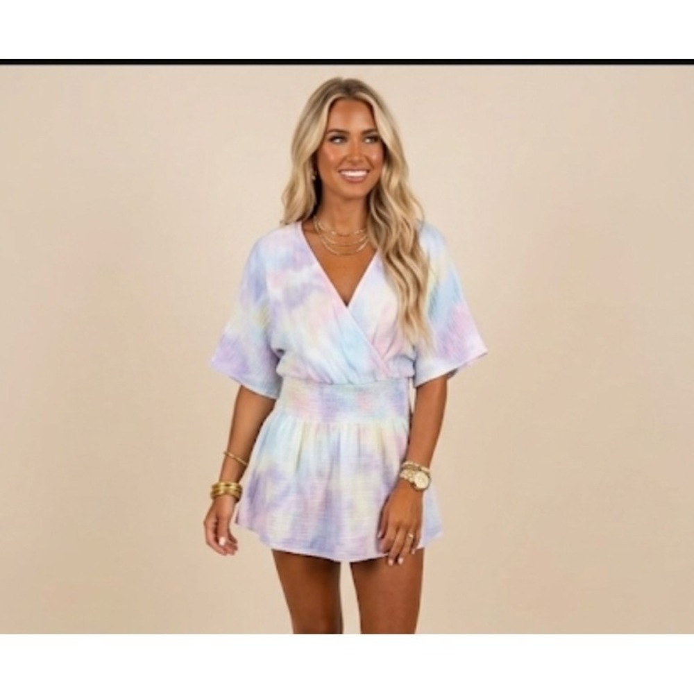 StarkX Gauze Kimono Dress Size Medium M Smocked Waist Tie Dye Beachy‎ ($178) 425